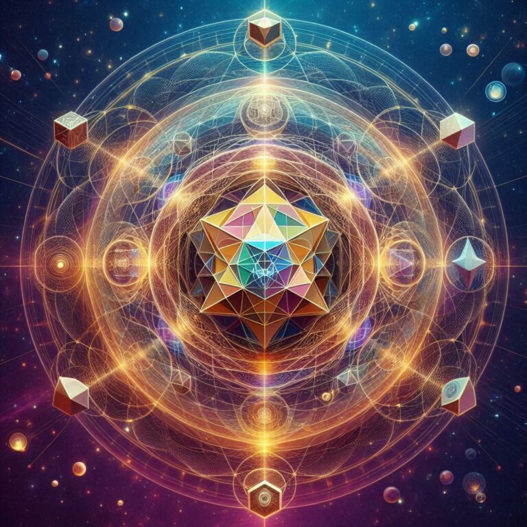 sacred geometry featuring Vesica Piscis, Platonic solids, and universal consciousness