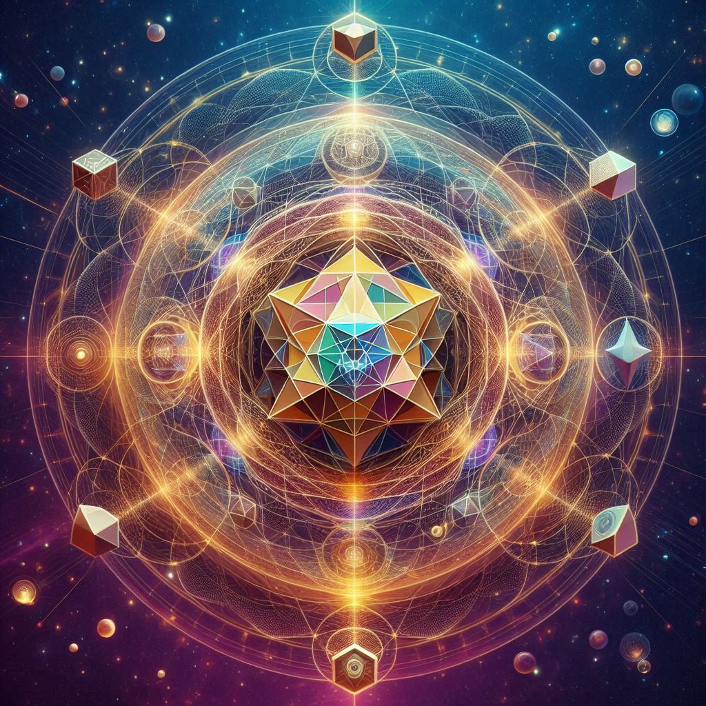 sacred geometry featuring Vesica Piscis, Platonic solids, and universal consciousness